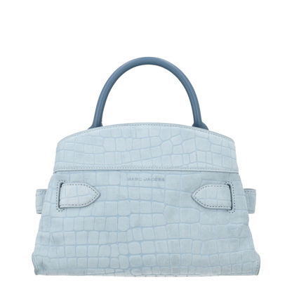 Dakota Small Crocodile-Embossed Italian Suede Satchel - Blue Mist - Image 3