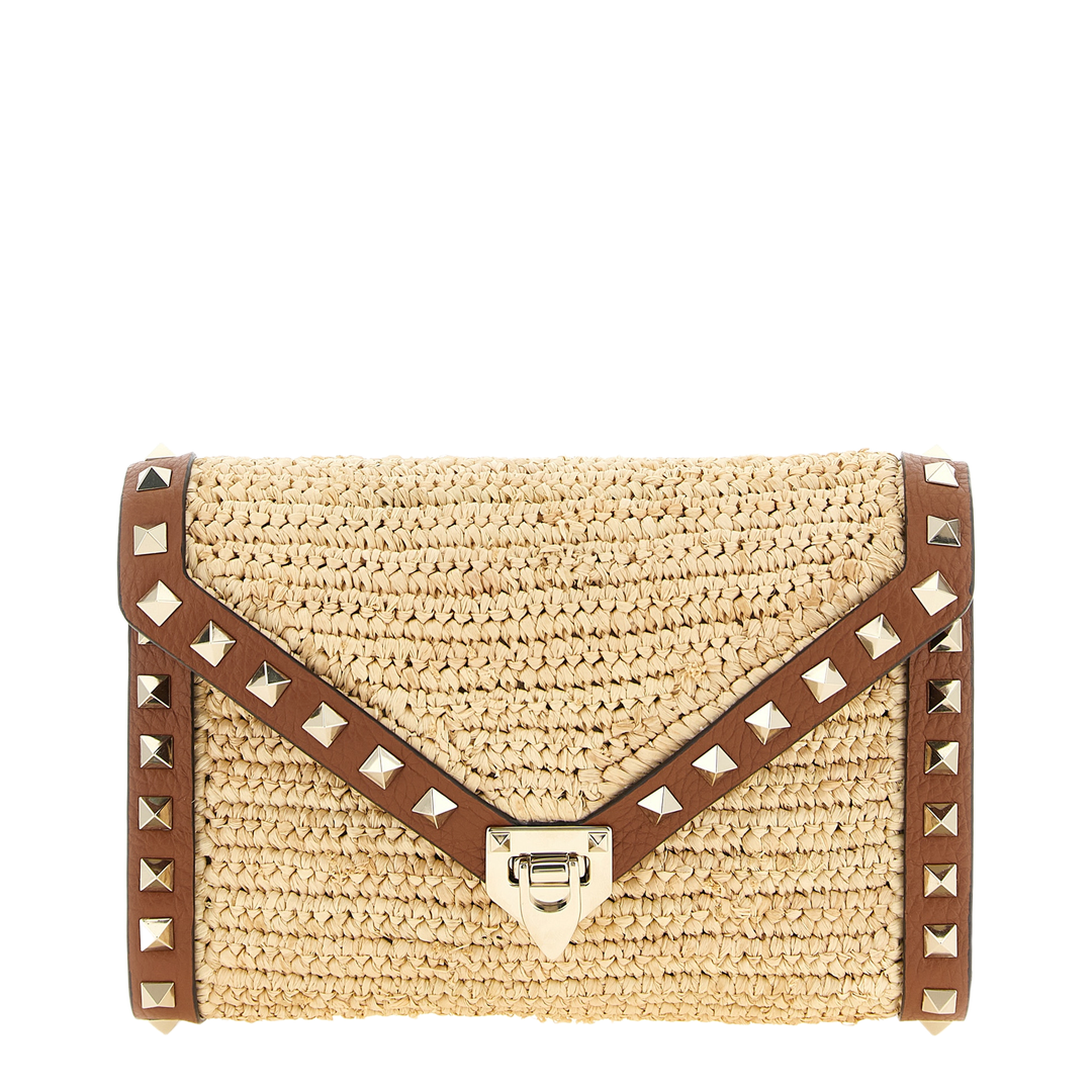 Rockstud Mini Raffia Shoulder Bag - Natural/saddle Brown - Image 1