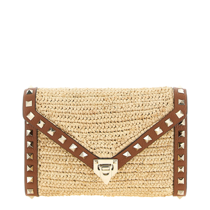 Rockstud Mini Raffia Shoulder Bag - Natural/saddle Brown - Image 1