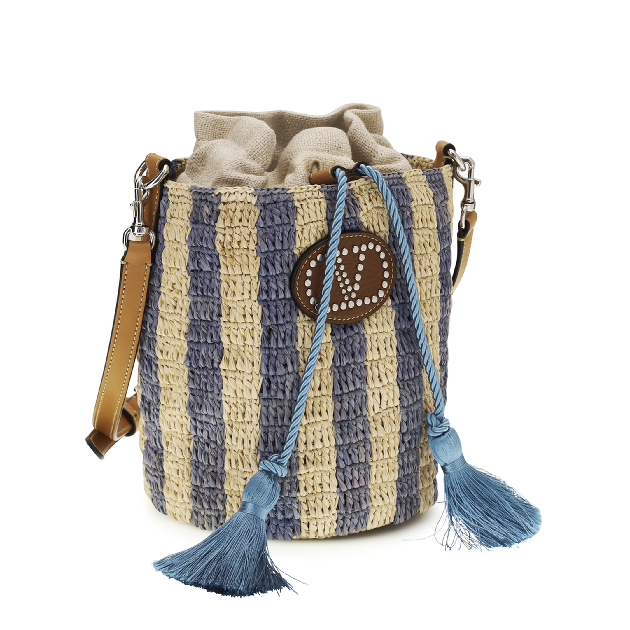 Striped Raffia Bucket Bag - Image 2