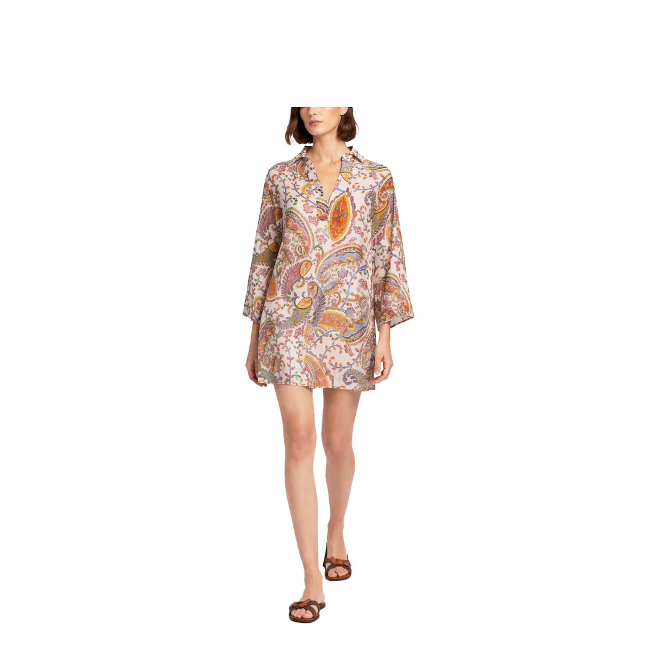 Paisley-Print V-Neck Beach Kimono Shirt - Image 2