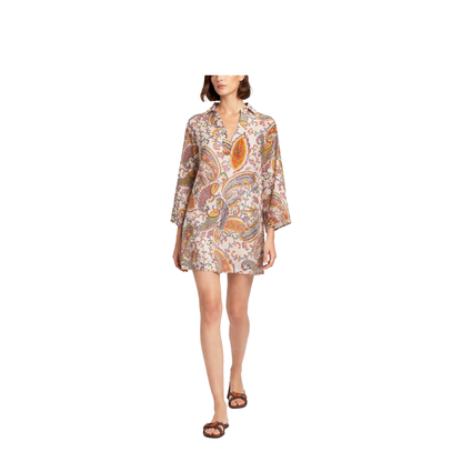 Paisley-Print V-Neck Beach Kimono Shirt - Image 2