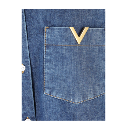 Women's Long Sleeve Denim Shirts Blue - Image 4