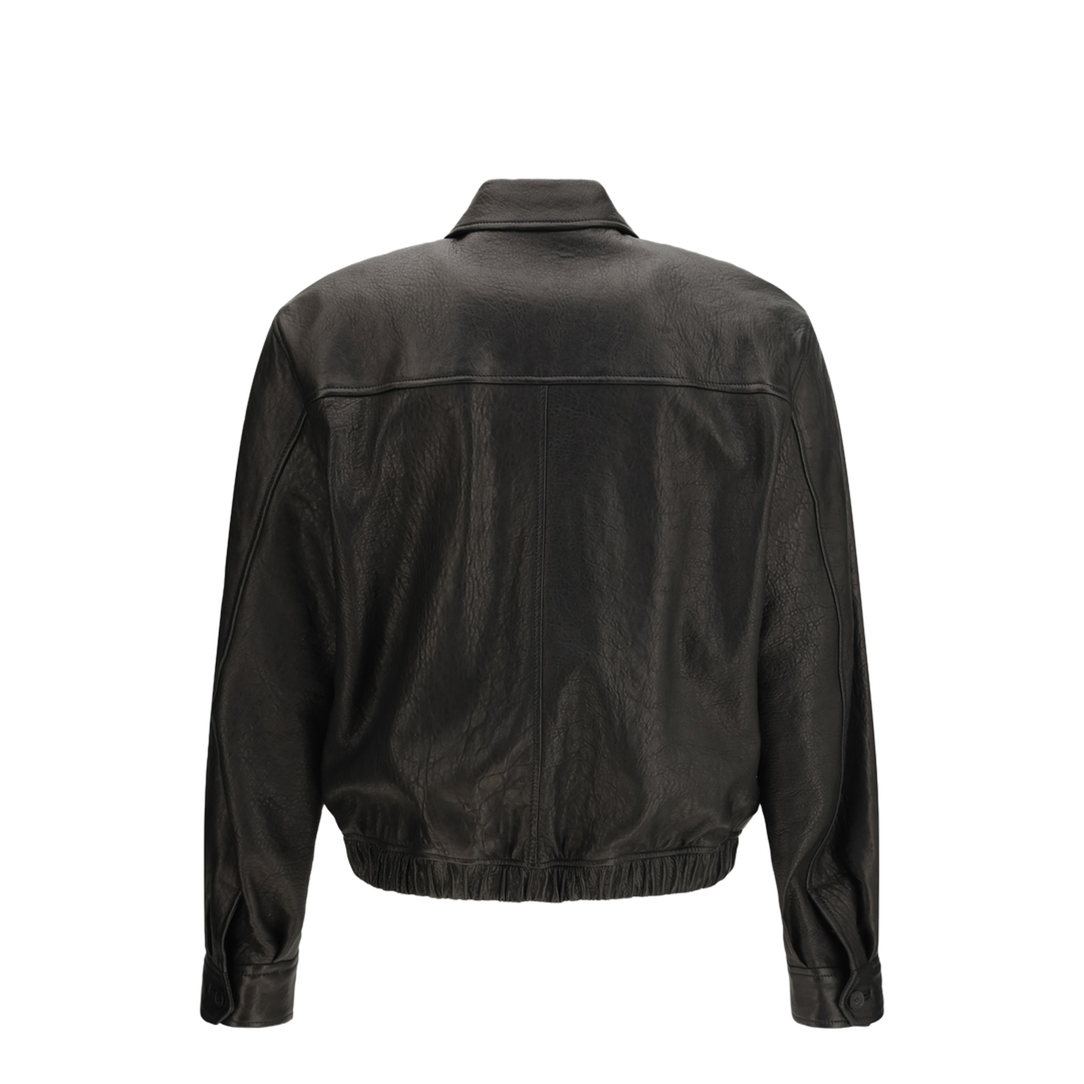 Short Lamb Leather Jacket with Pointed Collar - Image 2