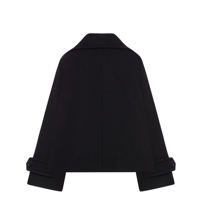 Oversized Wool Short Coat - Black - Image 2