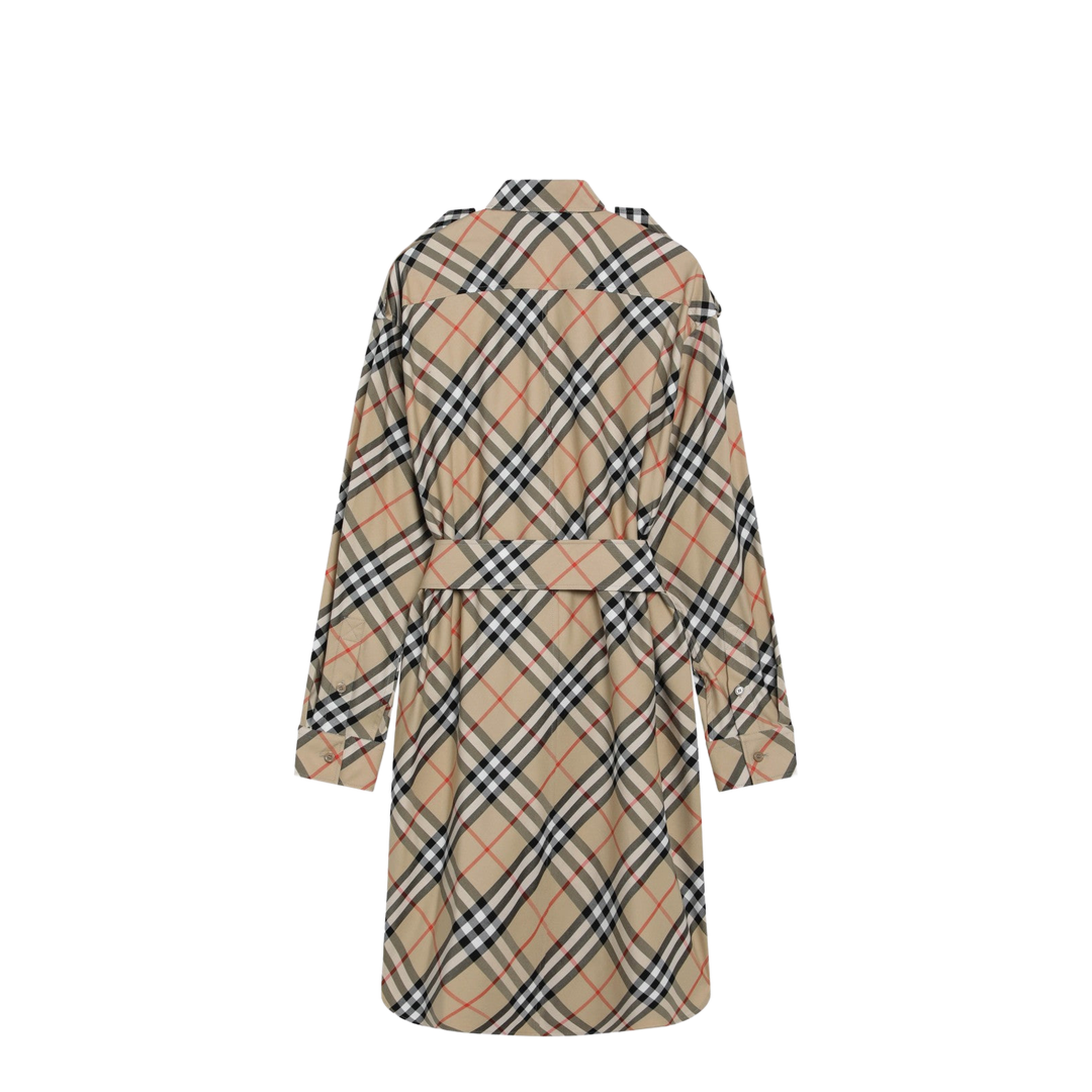 Beige Check Shirt Dress - Image 2