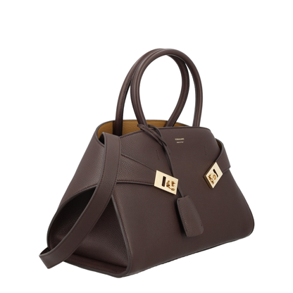 Hug Medium Hammered Calfskin Top Handle Bag - Testa Di Moro / Burnt Ocher - Image 2