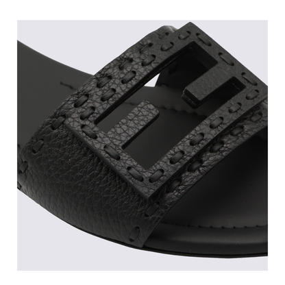 Black Leather Baguette Slides - Image 8