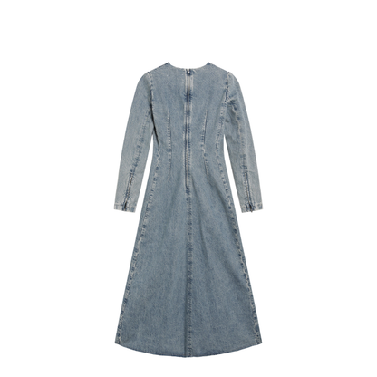 Cup-shoulder denim midi dress in ice blue - Image 2
