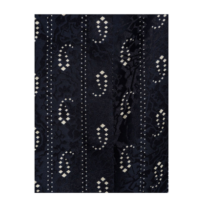 Navy Blue Paisley Print Button Fastening Mandarin Collar Long Sleeves - Image 3