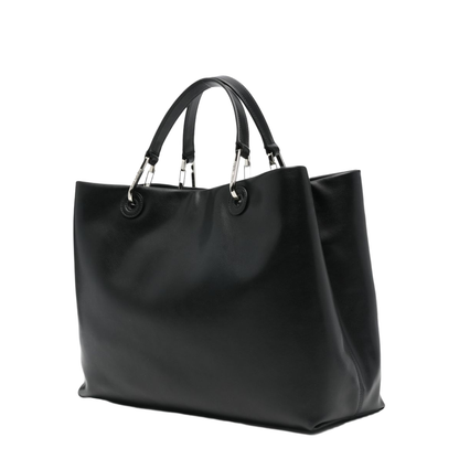 MyEA Medium Calfskin Shopper Tote - Nero/Cappuccino - Image 4