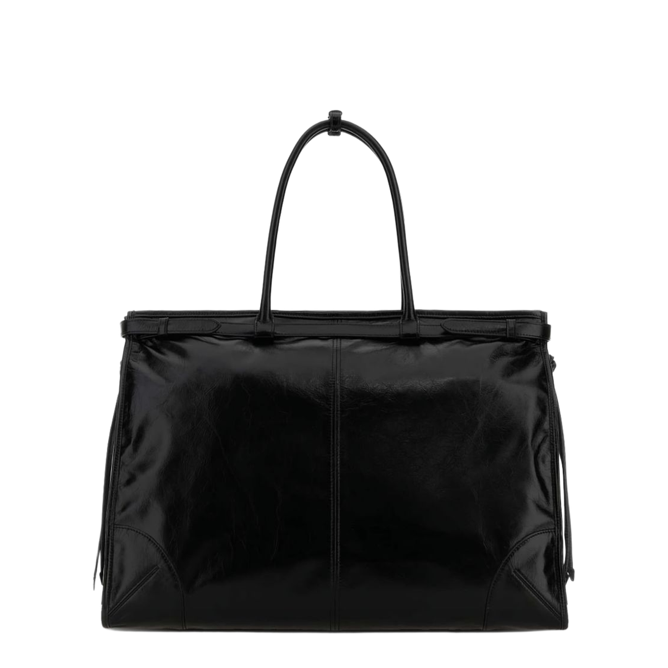 Black Leather Large Shopping Bag - Image 2