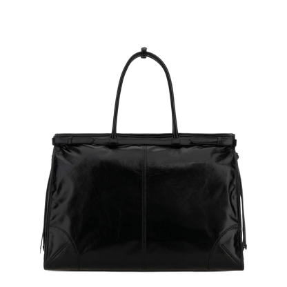Black Leather Large Shopping Bag - Image 2