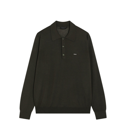 Military Green Combed Wool Polo Shirt - Image 1