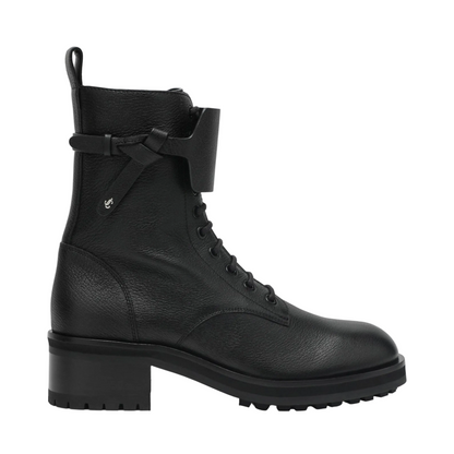 Rosabel Flat Black Leather Ankle Boots - Image 1