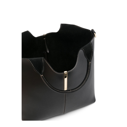 Small Calf Leather Tote - Black - Image 4