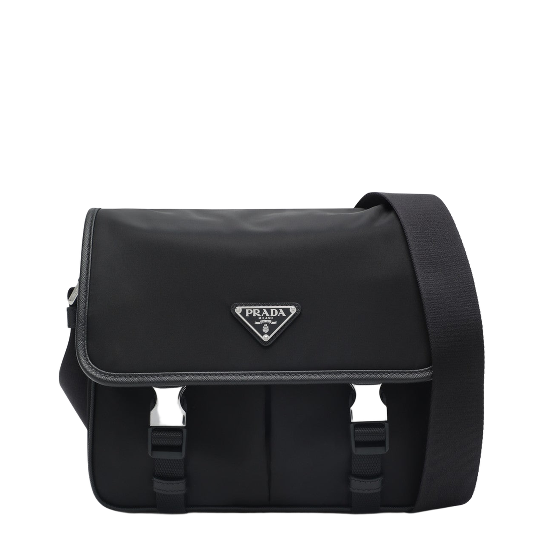 Black Shoulder Bag in Re-Nylon and Saffiano Leather - Image 1