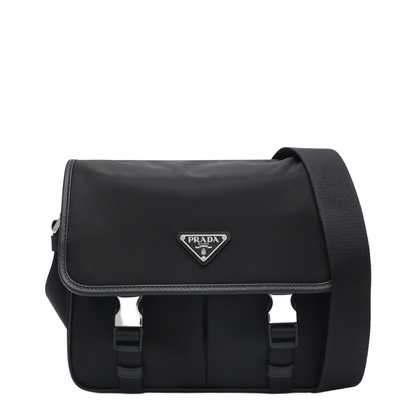 Black Shoulder Bag in Re-Nylon and Saffiano Leather - Image 1