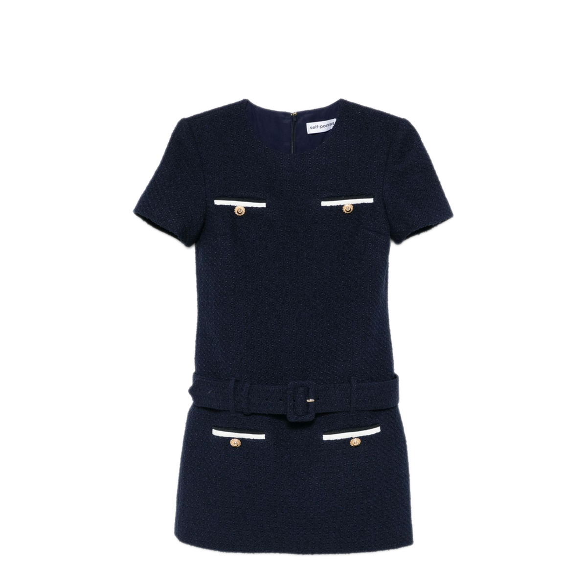 Navy Blue Boucle Mini Dress - Image 1