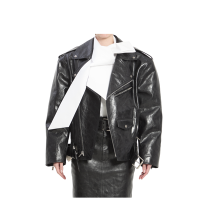 Hammered Leather Biker Jacket - Image 1