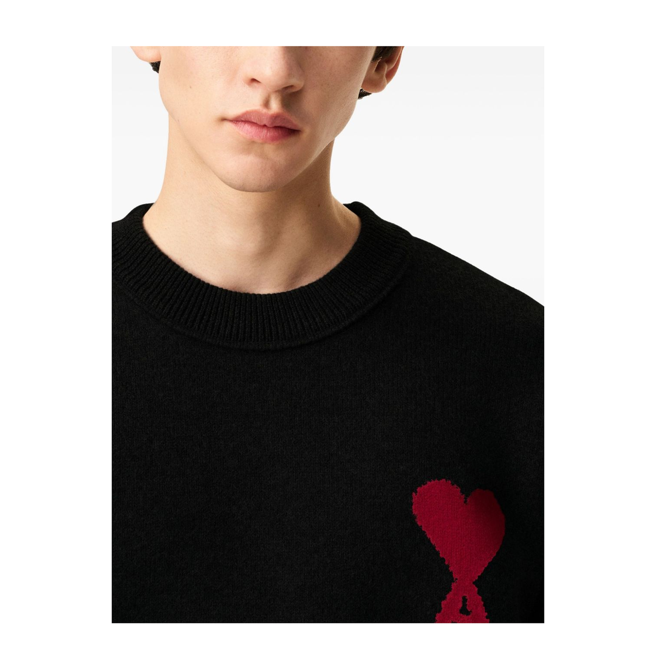 Black Wool De Coeur Crewneck Sweater - Image 3