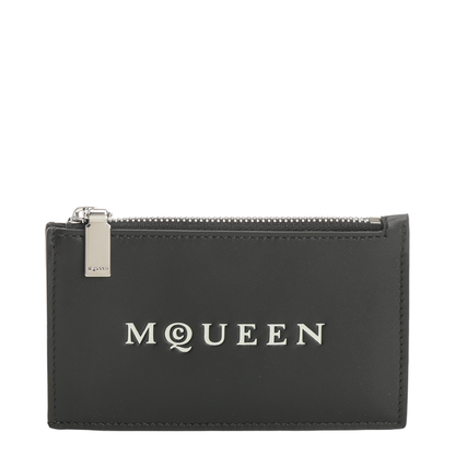 Debossed Logo Zipped Leather Card Holder - Black - Image 1