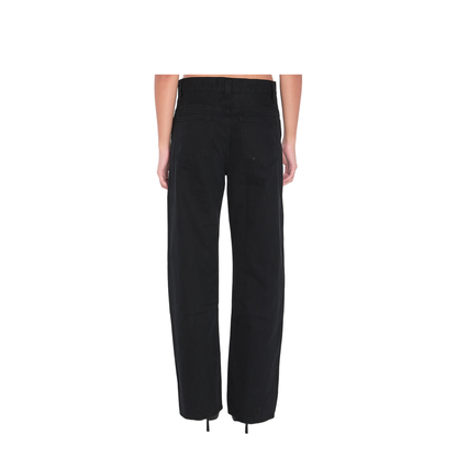 Black Cotton Five-Pocket Design Straight Leg Pants - Image 4