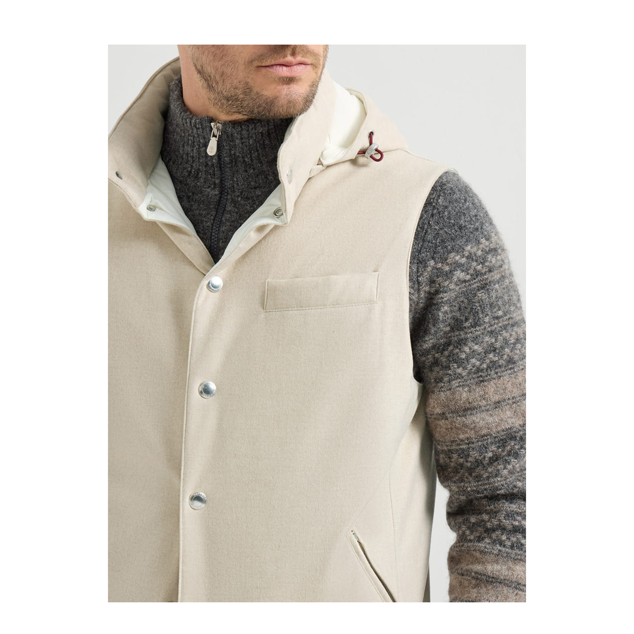 Bonded Wool Flannel Down Vest With Detachable Hood - Image 4