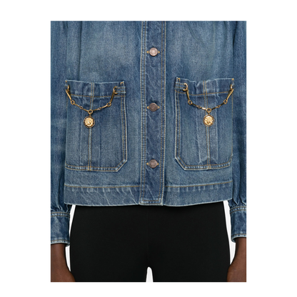 High-Neck Gathered Denim Jacket - Image 5