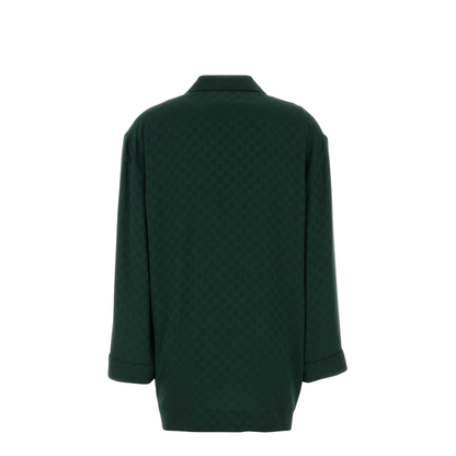 Silk Jacquard Shirt in Dark Green - Image 2