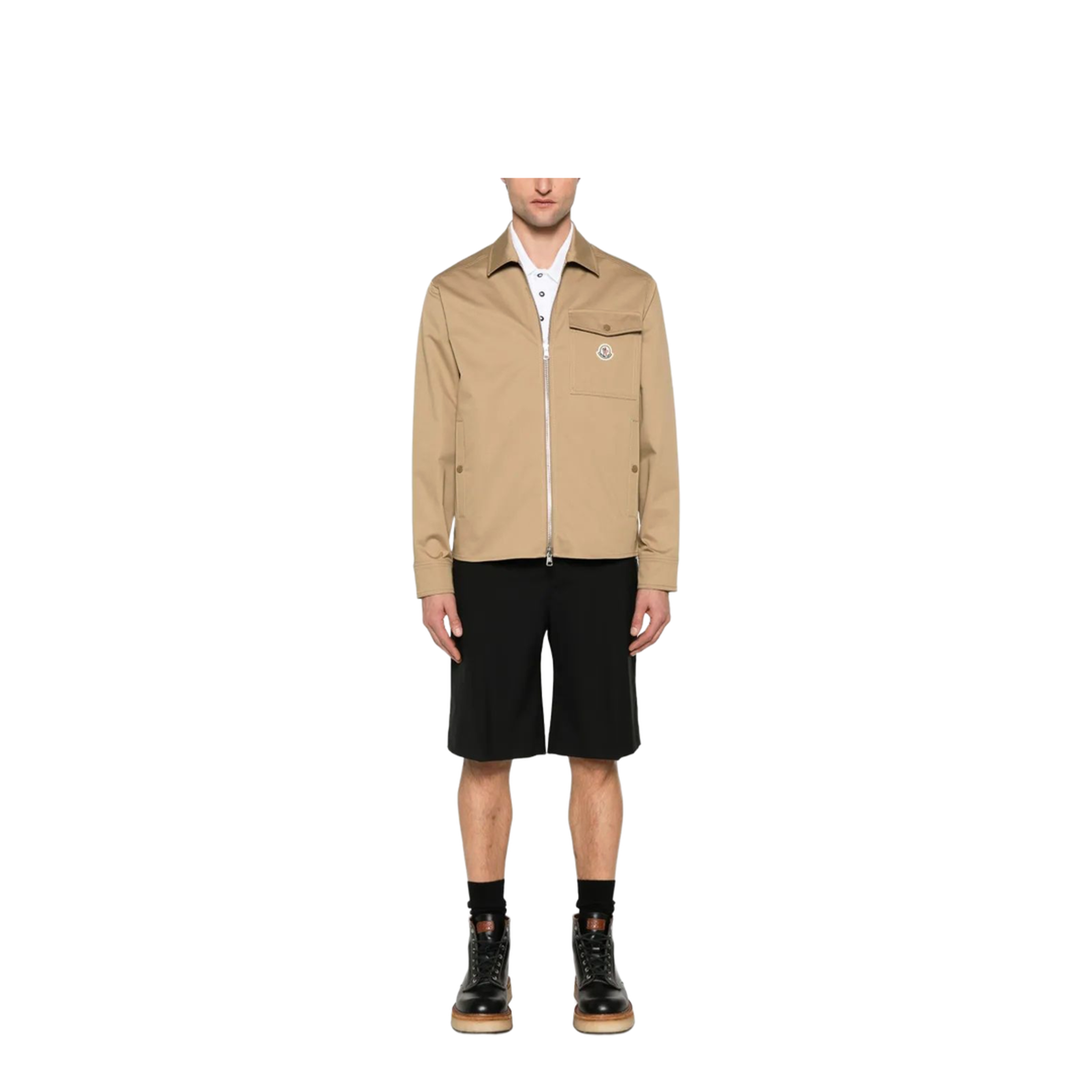 Beige Cotton Blend Gabardine Shirt Jacket - Image 2