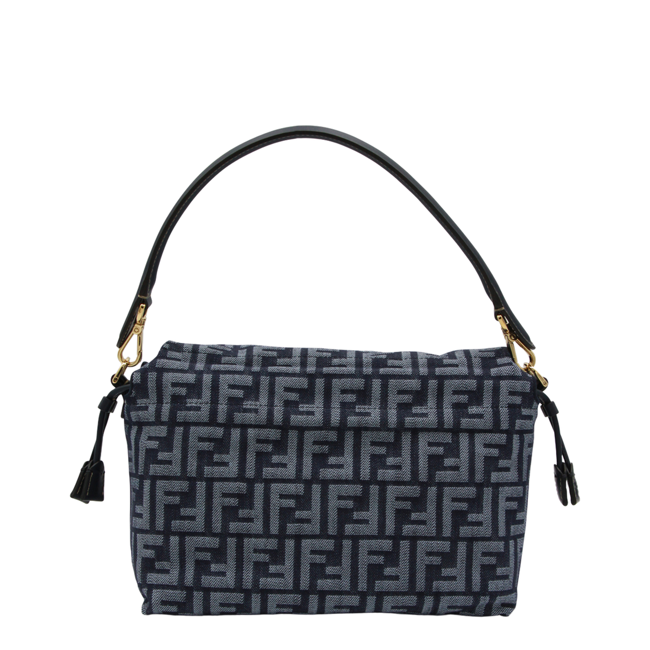 Mamma Baguette Medium Denim-Effect FF Jacquard Shoulder Bag - Dark Blue - Image 6