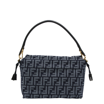 Mamma Baguette Medium Denim-Effect FF Jacquard Shoulder Bag - Dark Blue - Image 6
