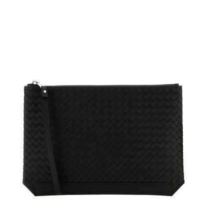 Woven Leather Clutch Bags - Black - Image 1