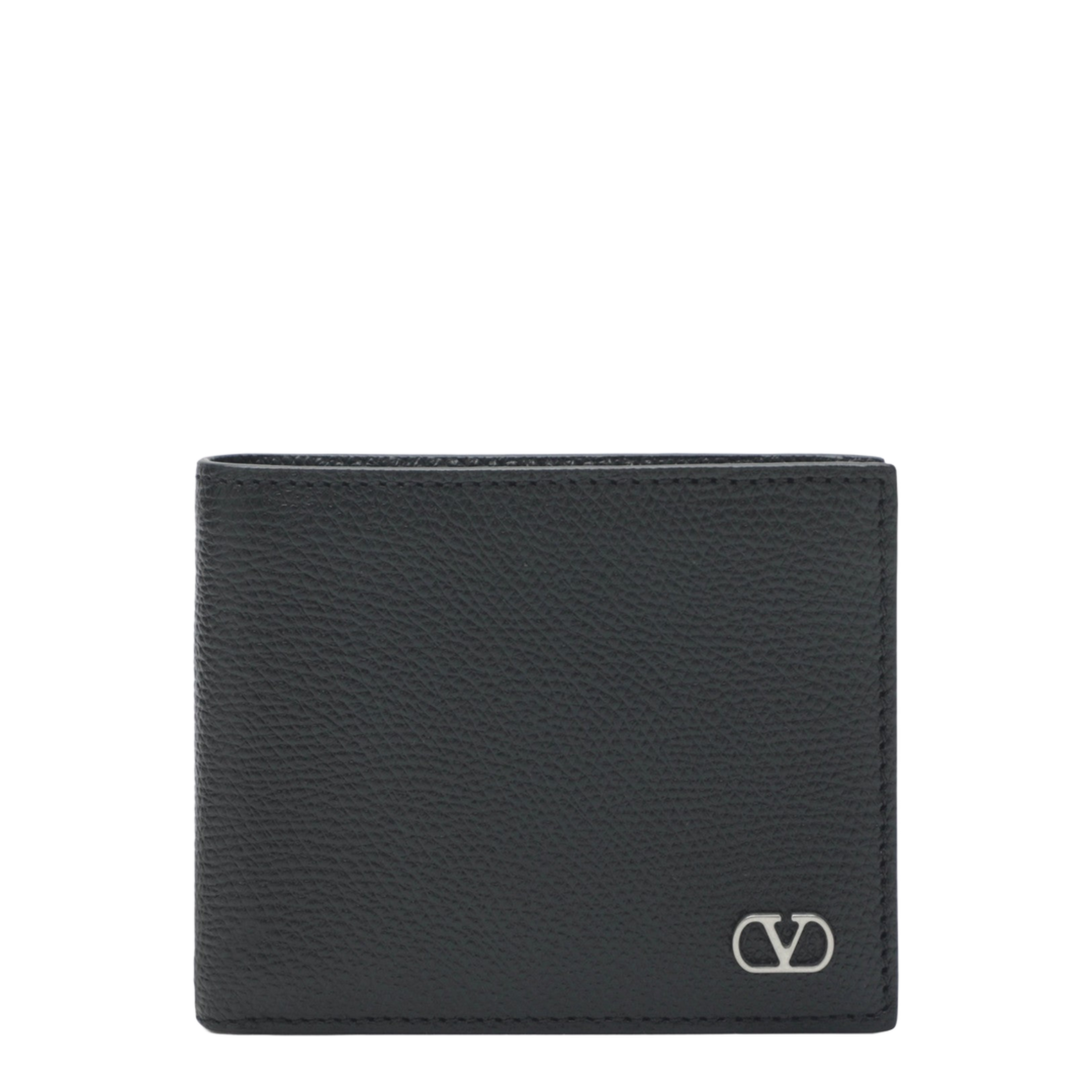 VLogo Signature Grainy Calfskin Bifold Wallet in Black - Image 1
