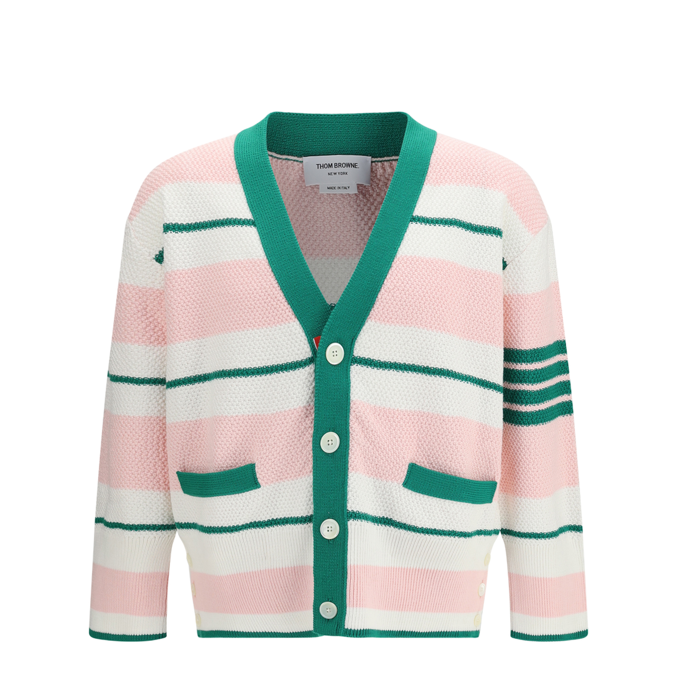 Classic Stripe Seed Stitch V Neck Cardigan - Image 1
