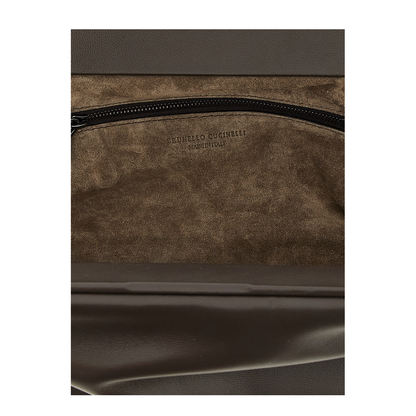 Leather Bag with Fixed Snap Closure and Monile Chain Detail - Image 4