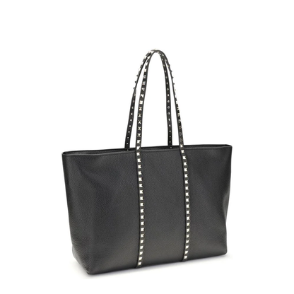 Medium Leather Rockstud Tote Bag Black - Image 2