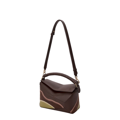 Small Puzzle Edge Landscape Bag in Nappa Calfskin Brown - Image 5
