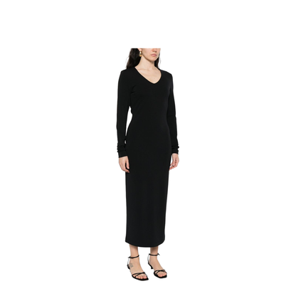 Black Dress with Long Sleeves and Knot Detail - Image 2