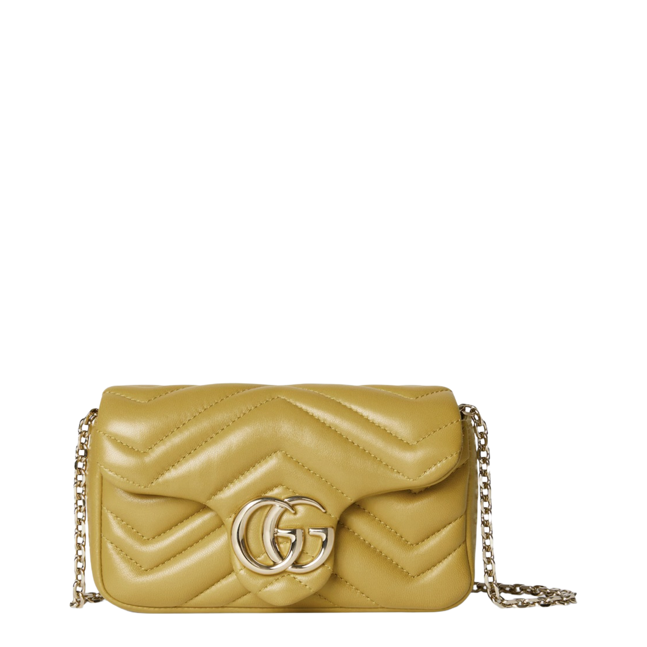 Marmont Mini Matelassé Chevron Leather Shoulder Bag - Mustard Yellow - Image 1