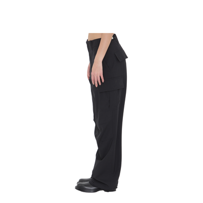 Fine Wool Cargo Pants In Black - Image 3