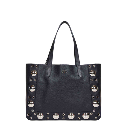 Black Leather Vlogo Signature Shopping Bag - Image 1