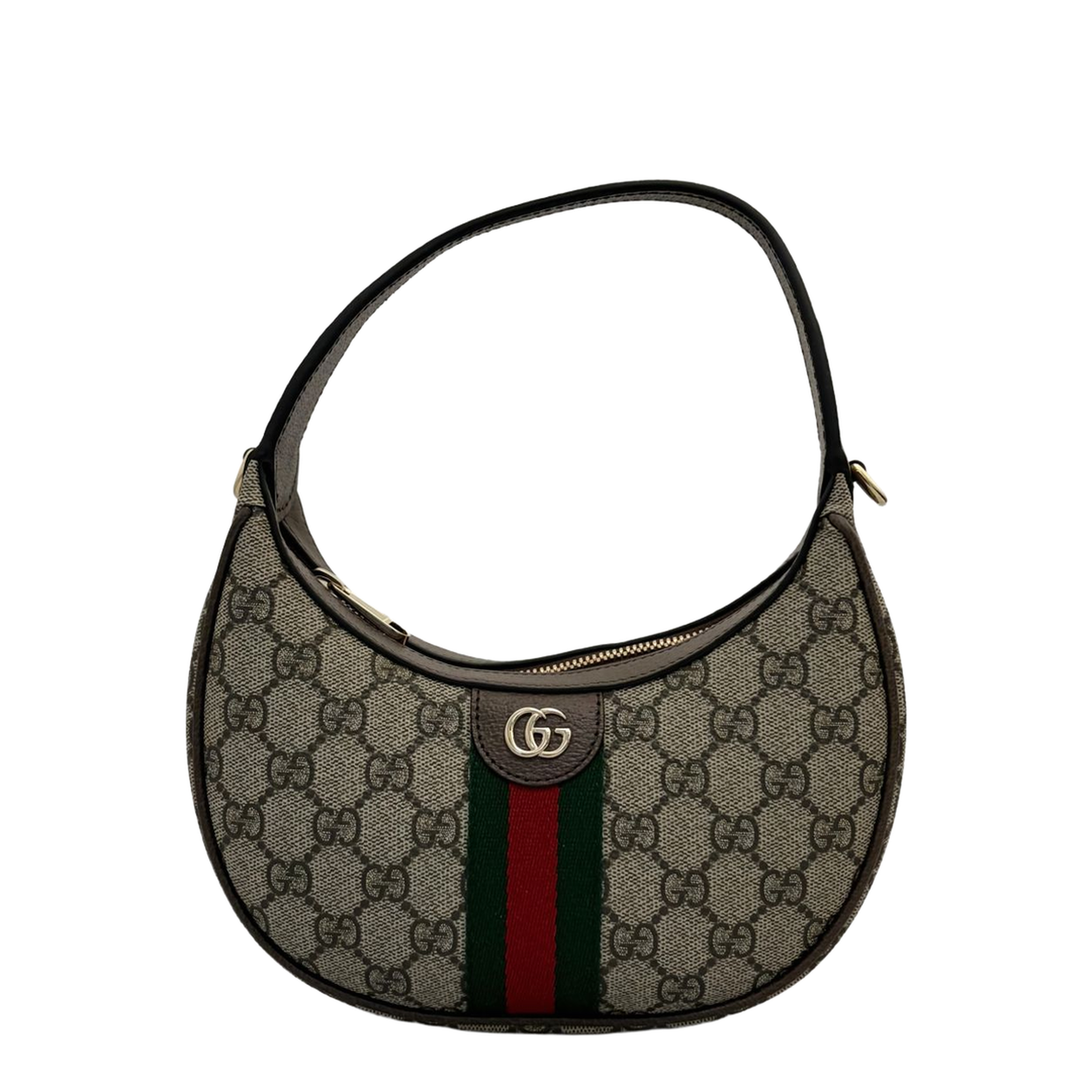 Ophidia Small GG Monogram Coated Fabric Shoulder Bag - Beige and dark brown GG fabric (Beige/Brown) - Image 1