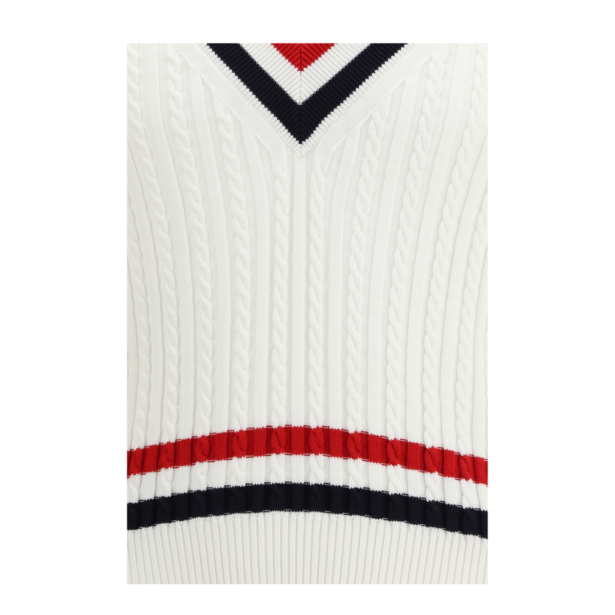 Intarsia Cable Knit V Neck Sweater - Image 3