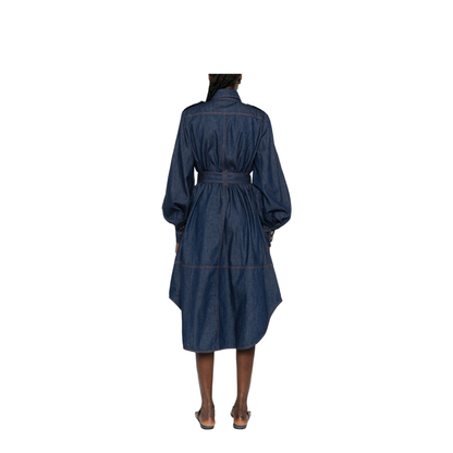 Hypnotic Tuck Midi Dress Navy Stripe - Image 2