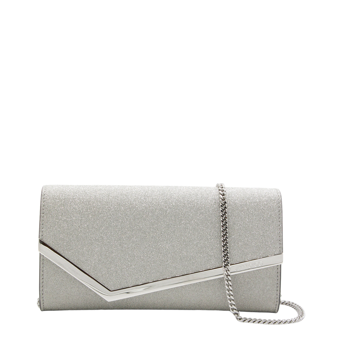 Emmie Small Fine Glitter Leather Clutch - Silver - Image 1