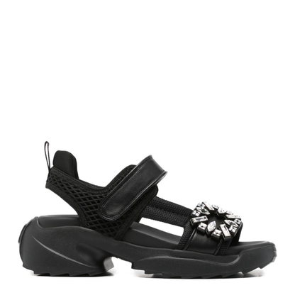 On The Run Black Leather And Textile Sandals - Image 1