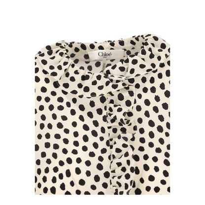 Short-Sleeve Ruffle Top in Crêpe de Chine Beige - Image 4