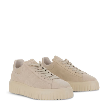 Beige Suede Upper Vertical Stripes Round Toe Lace-Up Front - Image 4